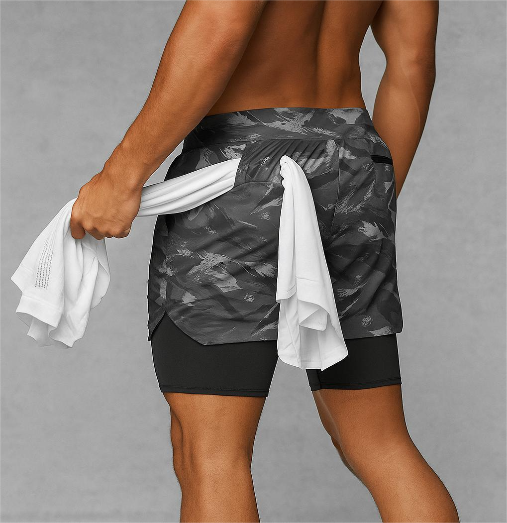 Alpha Lift "Dominion" Dual-Layer Shorts 2-in-1 Shorts | Graffiti Gray