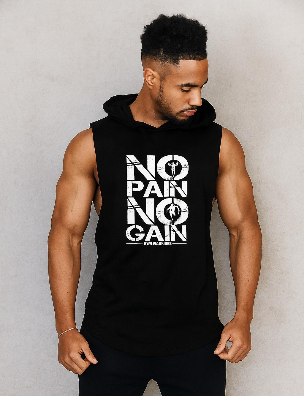 Alpha Lift "No Pain No Gain" Assorted Hooded Tank | White