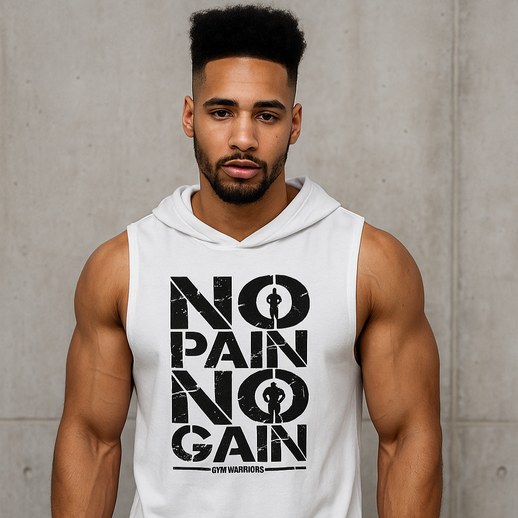Alpha Lift "No Pain No Gain" Assorted Hooded Tank | White