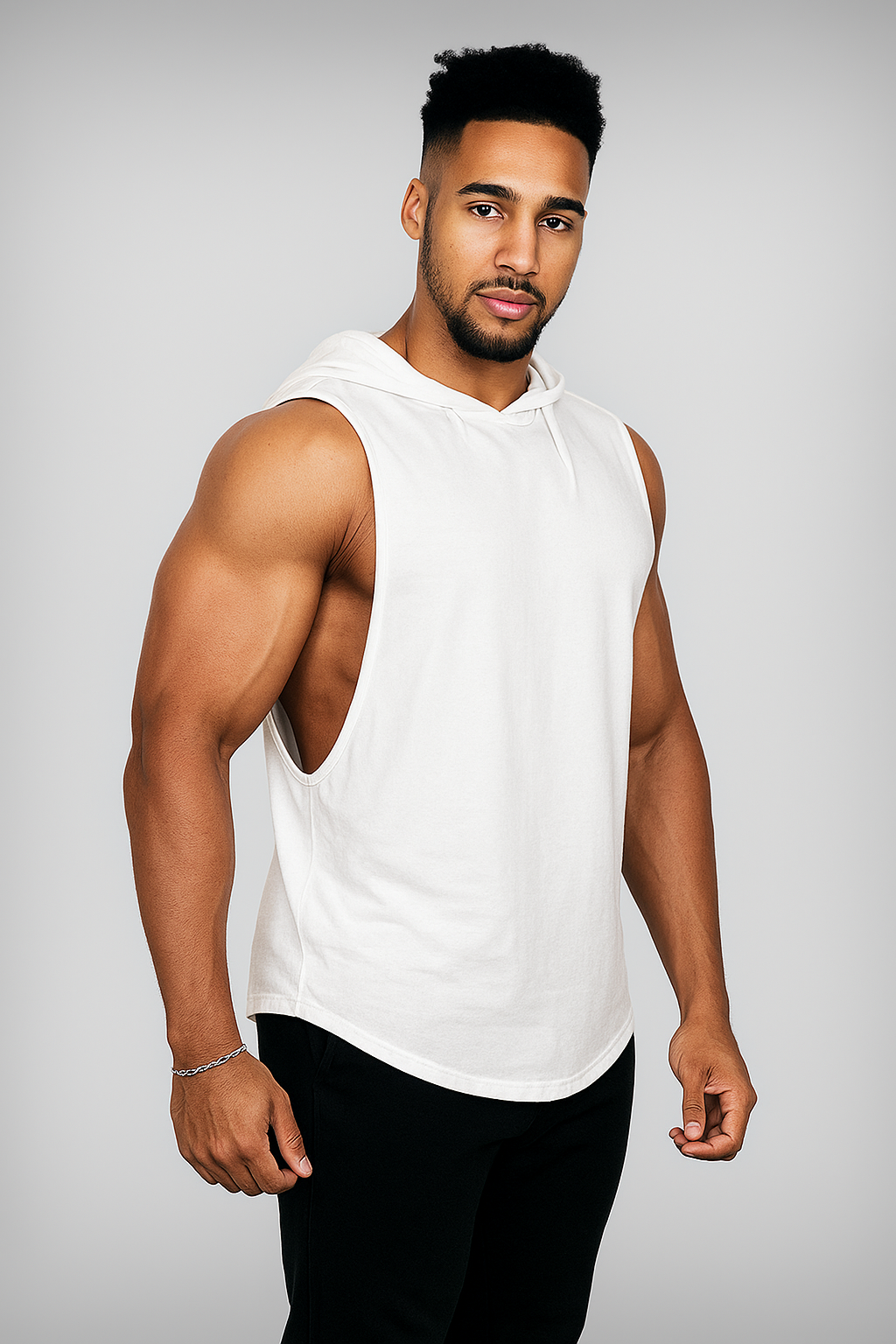 Alpha Lift "No Pain No Gain" Assorted Hooded Tank | White