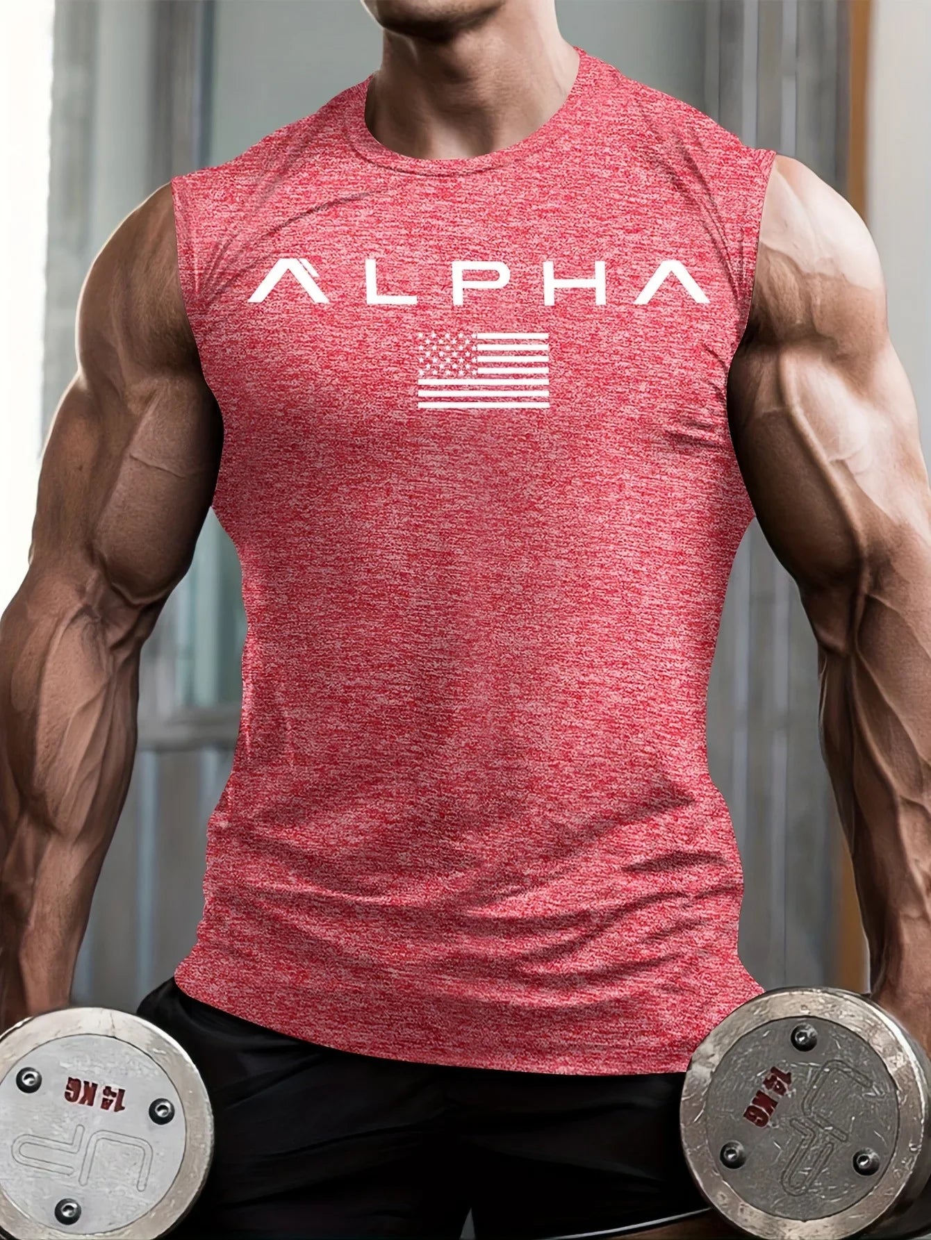 Alpha Lift American Flag Performance Tank - 4-Way Stretch Muscle Fit | Red