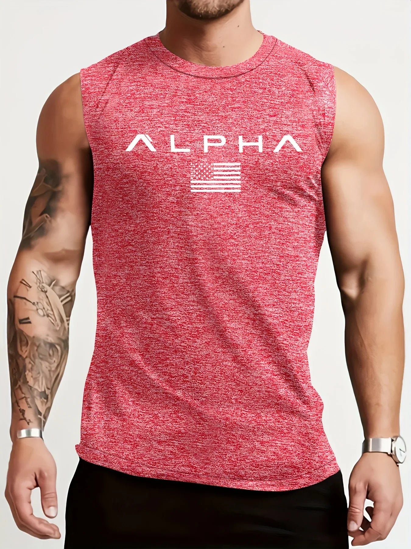Alpha Lift American Flag Performance Tank - 4-Way Stretch Muscle Fit | Red