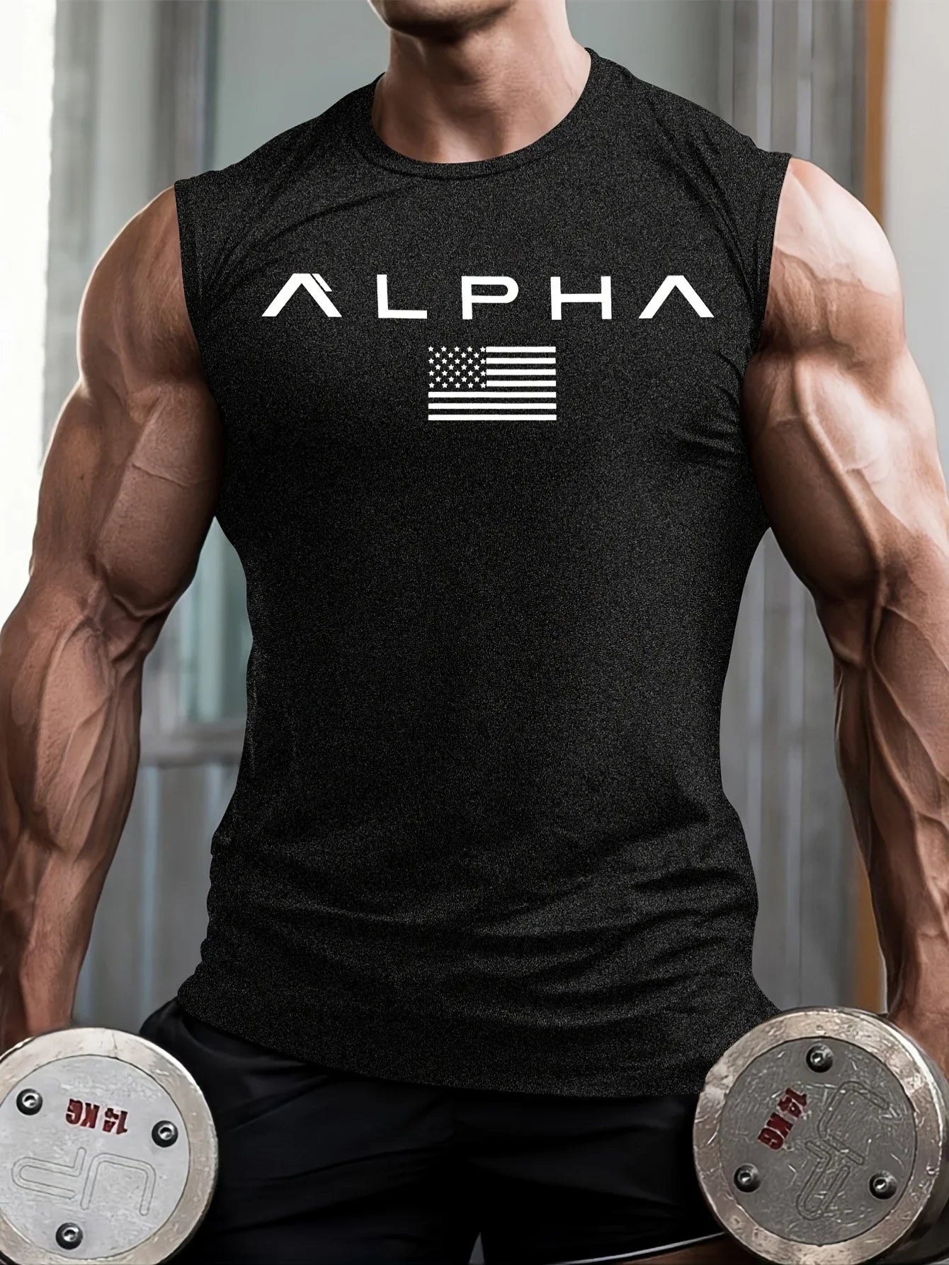 Alpha Lift American Flag Performance Tank - 4-Way Stretch Muscle Fit | Black