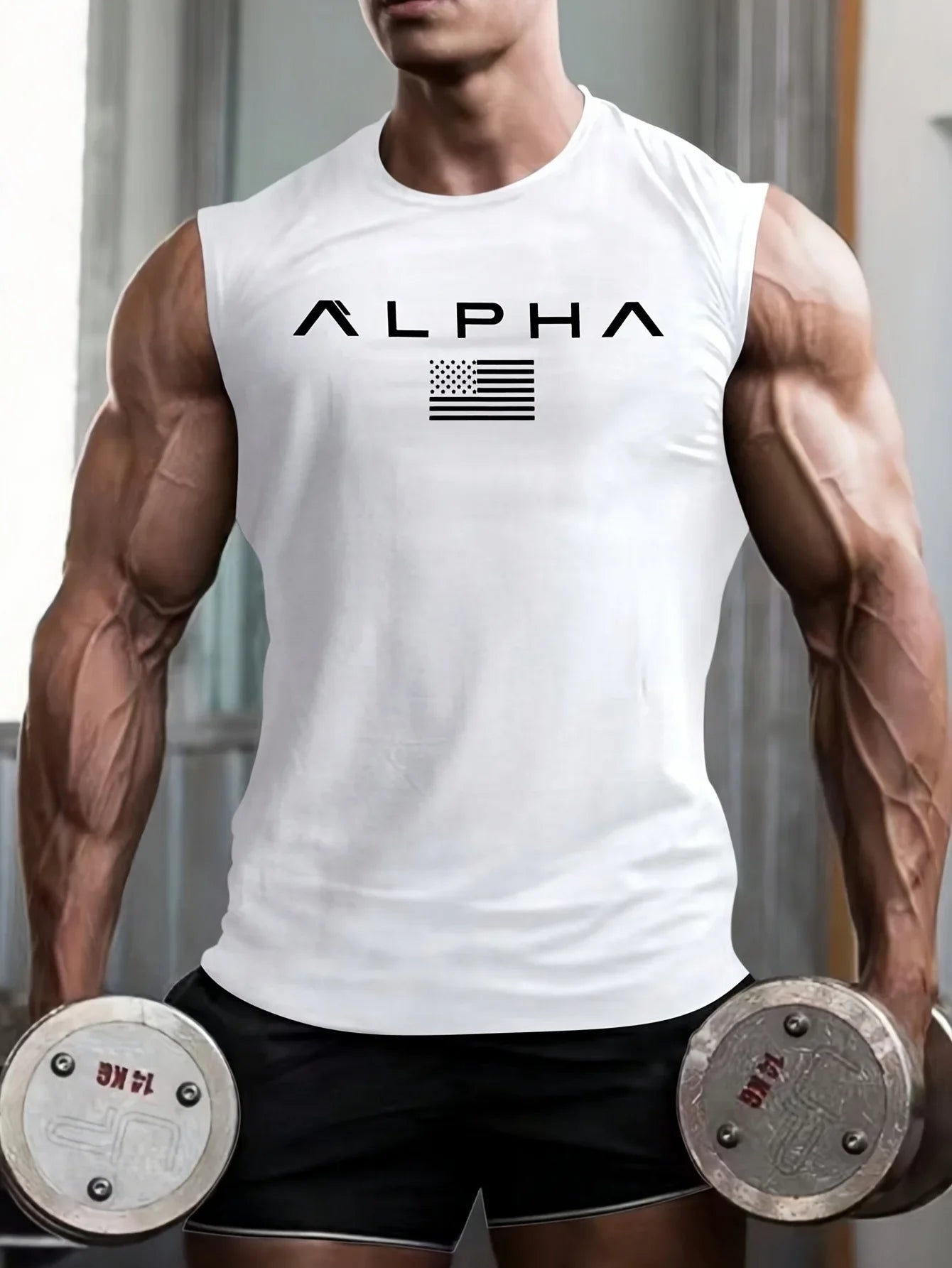 Alpha Lift American Flag Performance Tank - 4-Way Stretch Muscle Fit | Black