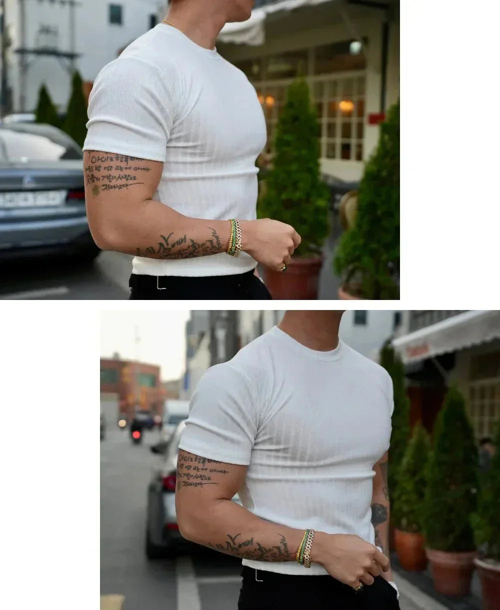 AlphaLift "Boulevard" Luxury Fitted Muscle Tee | Cream White - Official AlphaLift Fit