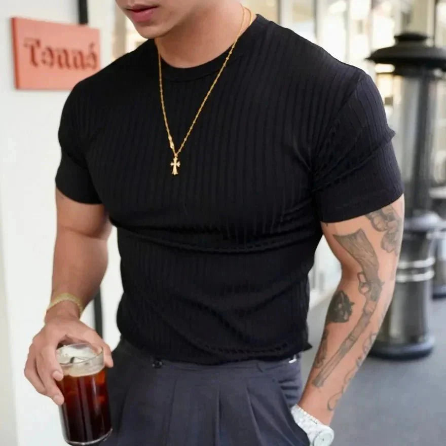 AlphaLift "Boulevard" Luxury Fitted Muscle Tee | Cream White - Official AlphaLift Fit